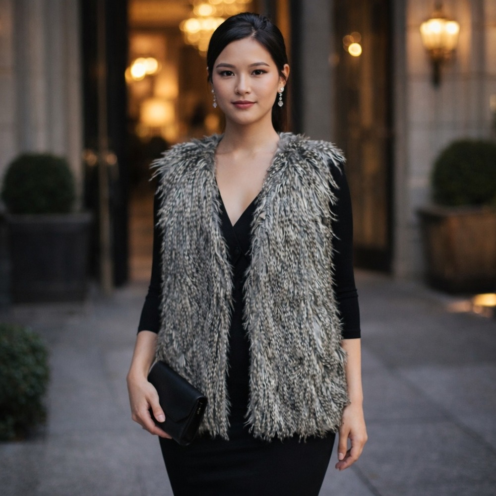 Alyx Faux Fur Chunky Knit Vest 1X‎ Open Front